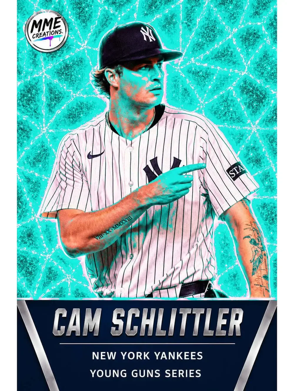 4309 Cam Schlittler Young Guns Laminated Custom Baseball Card Teal Ice